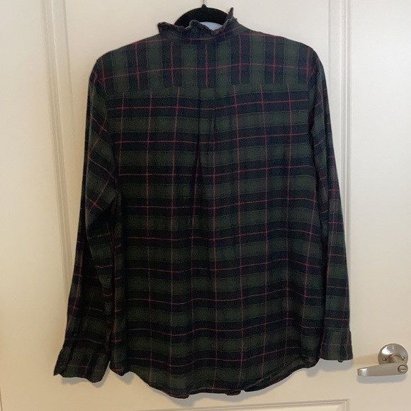Gap red, green, and navy plaid button up shirt with ruffle detailing - Picture 6 of 6